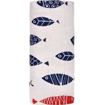 látková plena T-tomi BIO Velká bambusová osuška - zavinovačka 120 x 120 cm Ryby