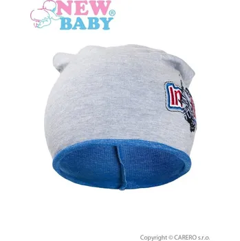 Kojenecká čepice NEW BABY Podzimní dětská čepička New Baby In-line šedo-modrá vel. 110