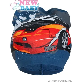 Kojenecká čepice NEW BABY Jarní dětská čepička New Baby auto modrá vel. 40-50 cm