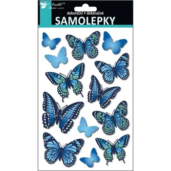 samolepka Samolepky motýli s 3D křídly modří 21 x14 cm