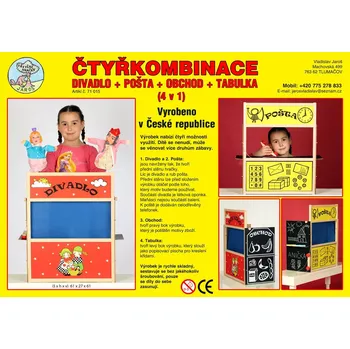 maňásek Česká výroba Dřevěná čtyřkombinace - divadlo pošta obchod a tabulka