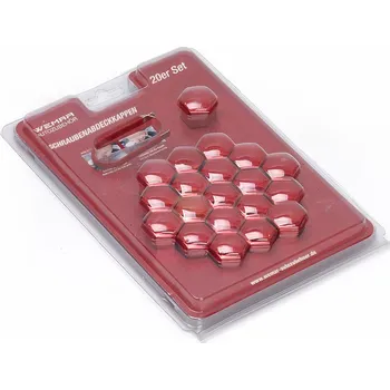 Samolepicí dekorace na vozidlo Sada krytek na kolové šrouby nebo matice Wemar, červený chrom 20ks, CK1920RCWEM, 19mm