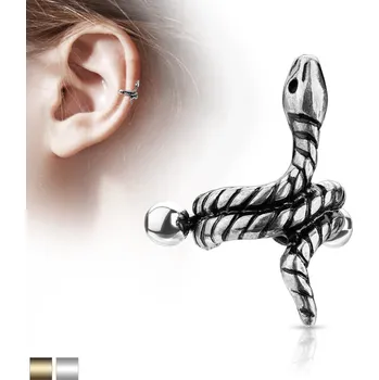 Piercing Piercingate Činka do ucha - had PNC00117 - Barva/Motiv: Zlatá, Délka tyčky: 8 mm, Kuličky: 3 mm, Průměr tyčky: 1,2 mm