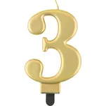 Paper Design Svíčka dortová - číslice 3, metalická, zlatá 8cm