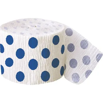 Krepová stuha - bílá s tm.modrými puntíky - 47mm/9m