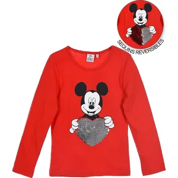 Dívčí tričko Mickey Mouse dívčí červené tričko s oboustrannými flitry Velikost: 98