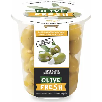 oliva MY OLIVE Zelené řecké olivy plněné mandlemi 220g OLIVE FRESH