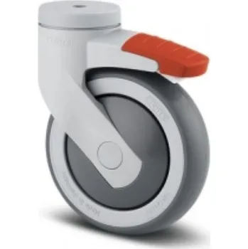 Dvoukolový ruční vozík Přístrojové kolo hygienické 125, otočné s brzdou, středový šroub