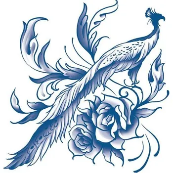 Odstranitelné tetování Modrý páv s růžemi - dočasné nalepovací tetování