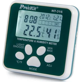Domácí teploměr Teploměr s vlhkoměrem a hodinami na klipse PROSKIT NT-316