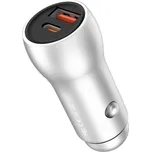 XO CC20 nabíječka do auta 2x USB / USB-C PD / QC 3.0 / 36W stříbrná