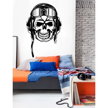 Samolepící dekorace Samolepka na zeď Lebka letec (dekorace na zeď)