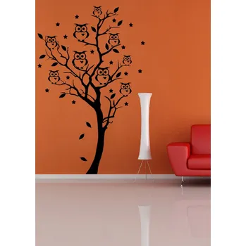 Samolepící dekorace Samolepka na zeď Strom se sovami, 195 x 130 cm (dekorace na zeď)