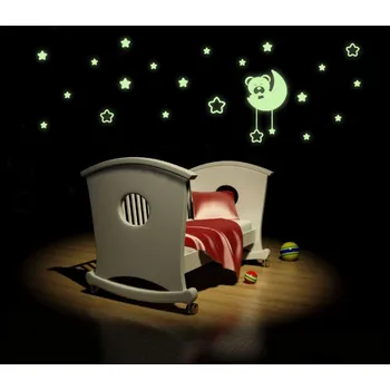 Samolepící dekorace Samolepka na zeď SVÍTICÍ - Medvídek s měsícem (dekorace na zeď)