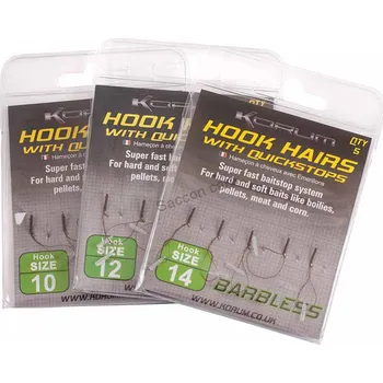 Rybářský háček Korum Hook Hairs with Quickstops Barbless vel.10 bez protihrotu