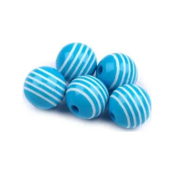 Dětské navlékací korálky Pruhovaný plastový korálek 14mm světle modrý