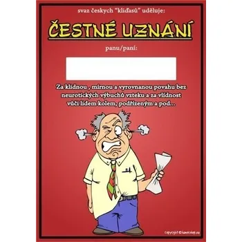Žertovný předmět Joke 21 Přání pro šéfa Čestné uznání Svaz kliďasů