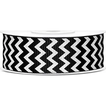 Stuha Rypsová stuha chevron 25 mm - černobílá - 10 m