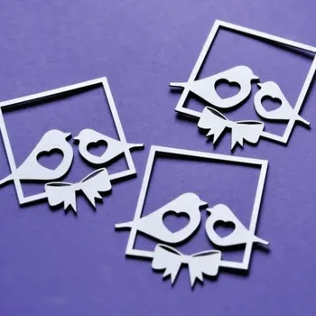 Chipboard - papírový výsek - rámeček s ptáčky - 3ks