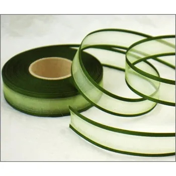 Stuha Šifonová stuha lemovaná - 25mm - tm.zelená - 1m