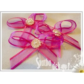 Svatební mašličky fuchsia s kytičkou - 20 ks