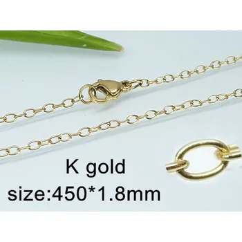 Řetízek Řetízek z chirurgické oceli, zlatý očkový objem 45 cm, šířka 1,8 mm.. K samostatnému nošení nebo k přívěsku.