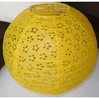 Party dekorace Kulatý lampion 30 cm - žlutý s kytičkami