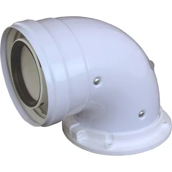 Kouřovod Koleno 90° průměr 60/100 mm, PP s přírubou, s odběry, otočné (Odkouření kondenzačních kotlů, vnitřní trubka Polypropylen, A2 - vnější bíle lakované)