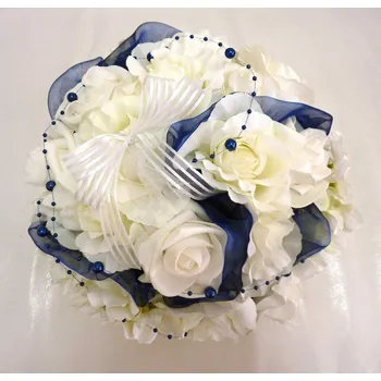 Svatební dekorace Koule z růží bílo-tm.modrá - dekorace na auto