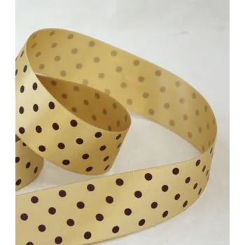 Stuha Dekorační stuha 40mm - zlatá s hnědými puntíky