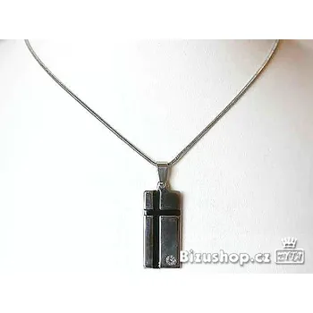 Náhrdelník Přívěsek Ocelový Kříž černý smalt se skleněným kamínkemna řetízku 15039
