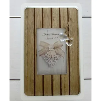 Party dekorace Fotorámeček dřevo 28 x 18 cm - bílo-hnědý se srdíčky
