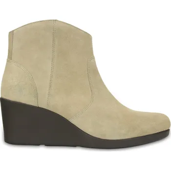 Dámské kozačky Crocs Leigh Suede Wedge Bootie Tan