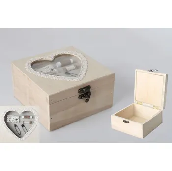 Úložný box Krabice na šití "WOODEN HEART" 15x15x8cm