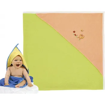 Osuška froté s kapuckou zelená s lososovou