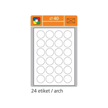 Samolepící etiketa Print etikety A4 pro laserový a inkoustový tisk - kulaté průměr 40 mm (24 etiket / arch)