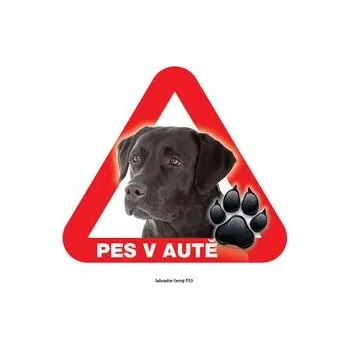 Grel nálepka na sklo pozor pes v autě labrador černý