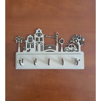 Věšák Věšák na klíče, věšák na utěrky Ulice - Dřevěné háčky / Přírodní dřevo ( bez nátěru )