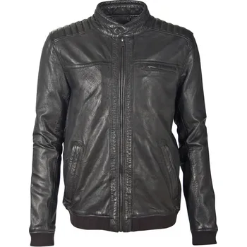 Pánská casual bunda Černá pánská kožená bunda DMDELTON s úplety Velikost 54