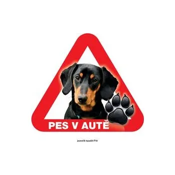 Značení Grel nálepka na sklo pozor pes v autě jezevčík trpasličí