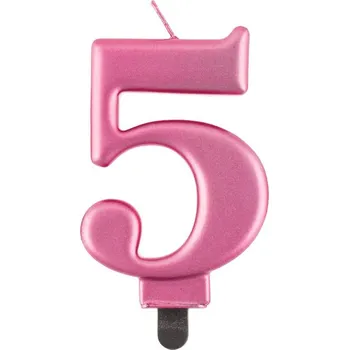 Paper Design Svíčka dortová - číslice 5, metalická, růžová 8cm