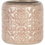 Starorůžový květináč se květinovým vzorem a patinou - Ø 14*14 cm