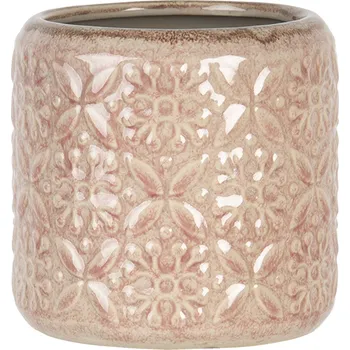 Květináč Starorůžový květináč se květinovým vzorem a patinou - Ø 14*14 cm