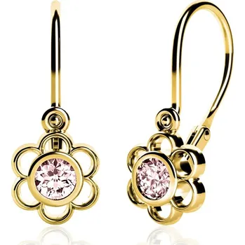 Náušnice Dětské náušnice - kytičky ze žlutého zlata se světle růžovým zirkonem