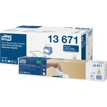 Papírový ubrousek TORK Xpressnap Snack extra jemné bílý ubrousek do zásobníku se vzorem listů – s dekorem lístků, 2vr. 13671