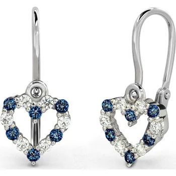 Náušnice Dětské náušnice z bílého zlata - srdíčka s tmavě modrými a čirými zirkony