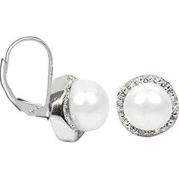 Náušnice NUBIS® Stříbrné perlové náušnice se zirkony - NB-3452