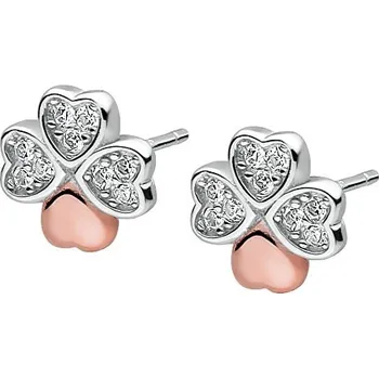 Náušnice Stříbrné čtyřlístkové náušnice s růžovým zlacením a zirkony - Meucci SLE093