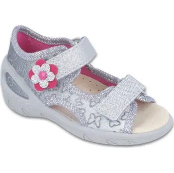 Dívčí sandály Sandálky Befado Sunny 065P124 065X124 s koženou stélkou stříbrné s motýlky velikost: 24