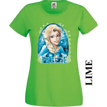 Chlapecké tričko levne damske tricko ledove kralovstvi Barva: Lime - limetkově zelená, Výstřih: Kulatý výstřih kolem krku, EU dámská velikost: eu 32/34 (dívčí prodloužená 116) viz tabulka velikostí